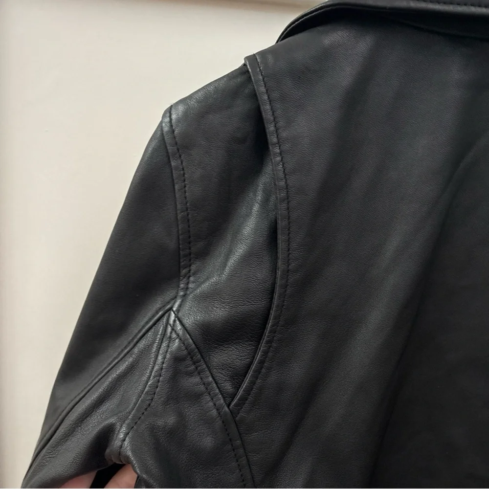 Maje Bostep Blouson Moto Lambskin Leather Jacket FR 40 or US 8 Black Biker - Picture 9 of 14